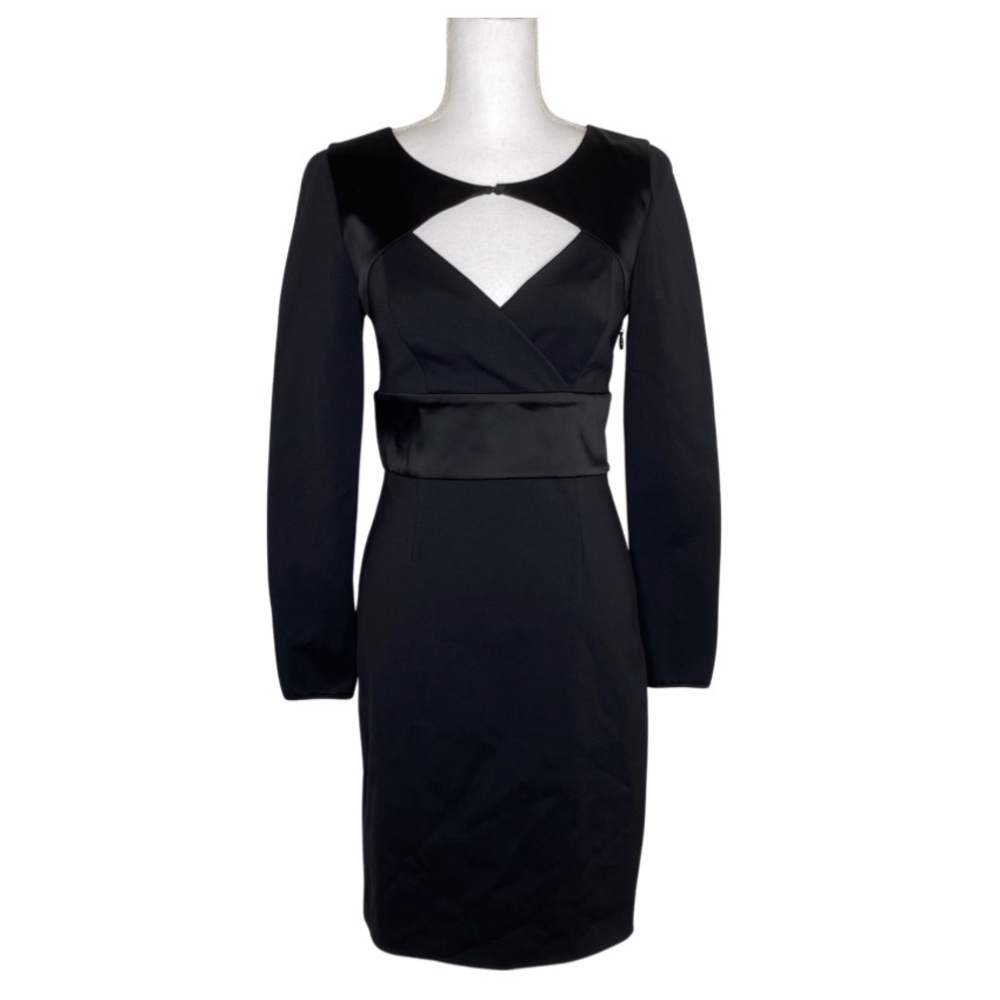 Halston Heritage Black Cut Out Sheath Dress Long Sleeve Size 6